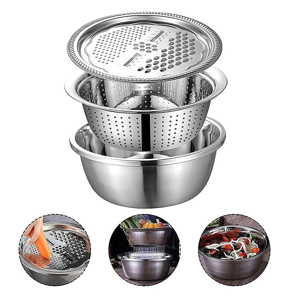 Multifunctional Stainless Steel Basin With Vegetable Cutter + Drain Basket
